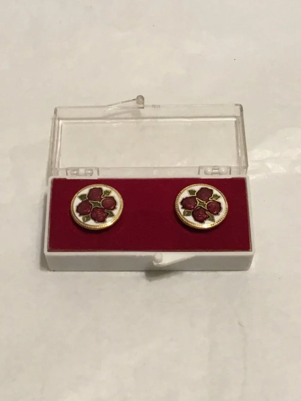 Vintage & very colorful set of cloisonne cuff links in box